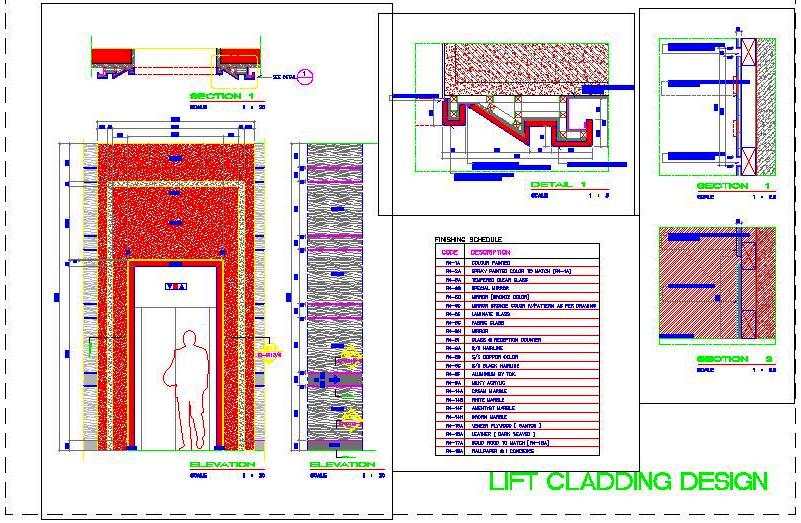 Modern Lift Elevation CAD with Stone Moulding & Hidden Lights